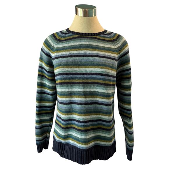 Lands’ End Heavy Knit Striped Crewneck Sweater Women’s Large - Picture 1 of 8